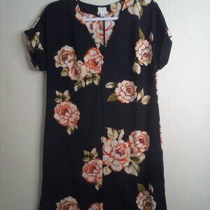 A New Day Dress Women S Short Sleeve High Low Hem Floral Feminine Black Orange